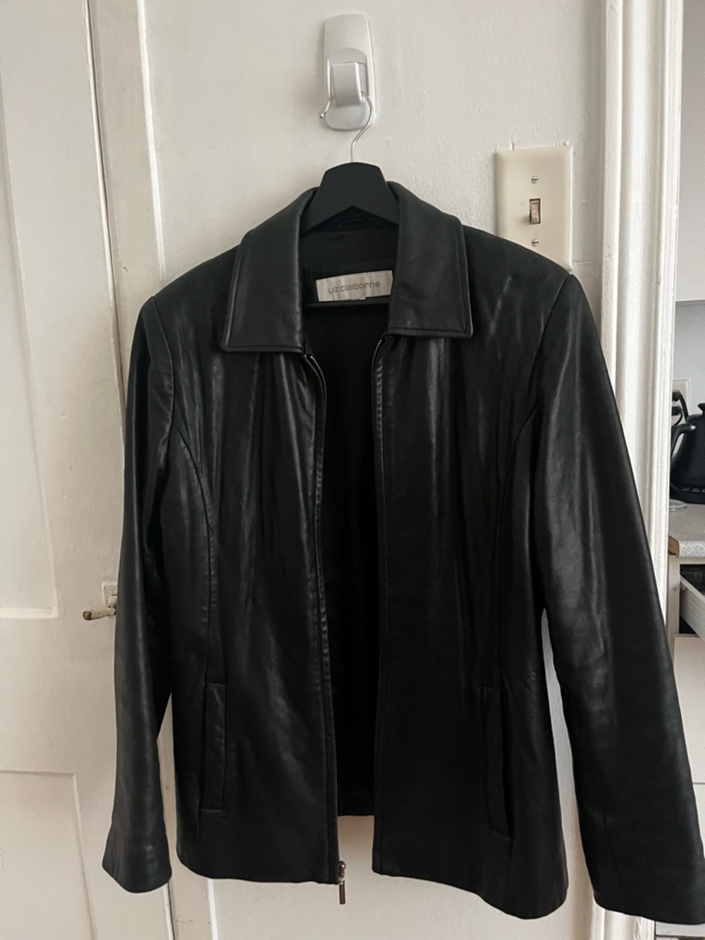 Liz Claiborne Black Leather Zip-Front Jacket